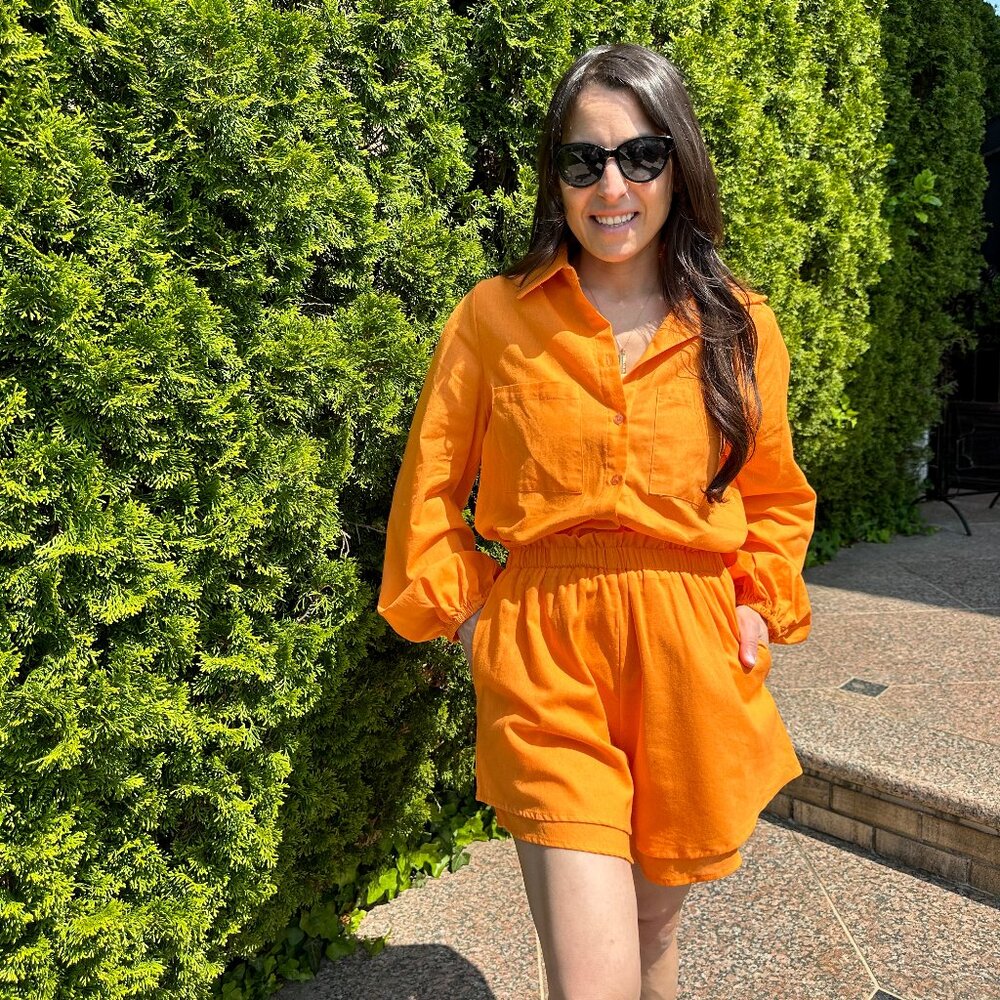 Linen Button Up Shorts Set